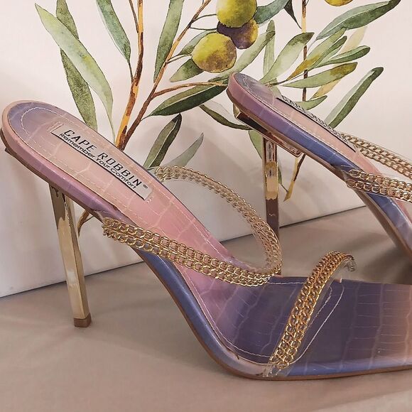 NEW. Cape Robbin Enya Elegant Gold Heel Stilettos With Chain Strap Heels - Picture 4 of 11